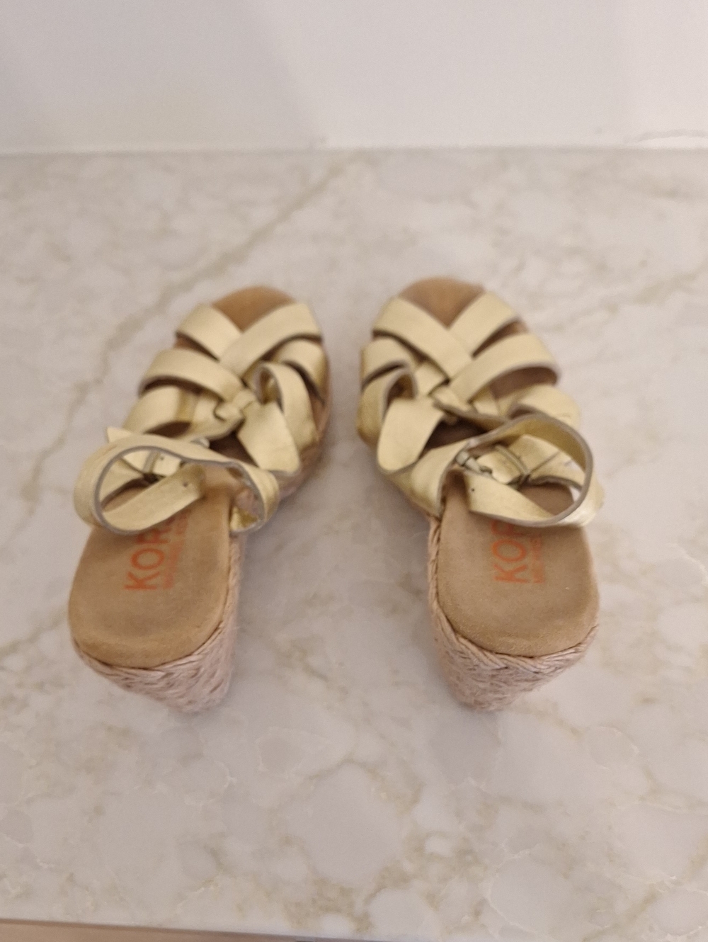 Michael Kors Cream Woven Leather Espadrille Wedge Sandals